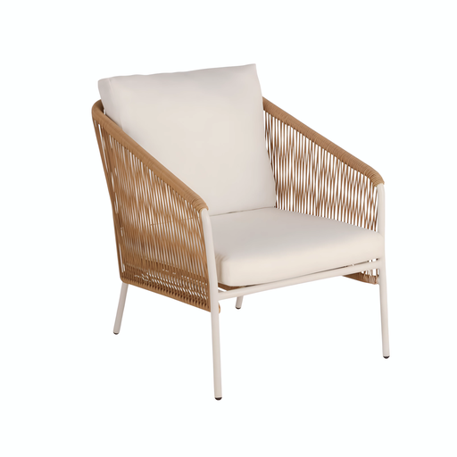 [CN323838] Fauteuil de jardin Arun en résine beige et métal blanc