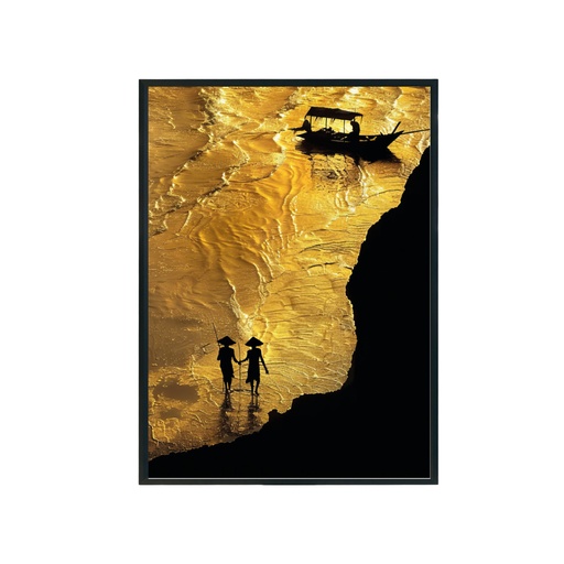 [LX8120480X120] Toile Cancale encadrée en caisse américaine noire, imprimé noir et doré 80x120