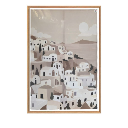 [LX80747100X140] Toile Kalamata, encadrement naturel avec imprimé bâtiments 100x140 cm