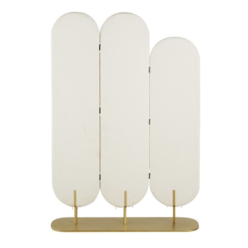 [CN123918] Paravent Iris en tissu effet laine bouclée et métal doré