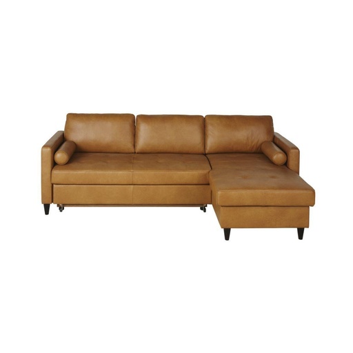 [CN521790] Canapé d'angle convertible Olivia 4/5 places en cuir caramel
