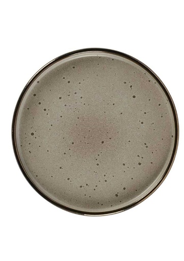 [COUGO003] Assiette à salade ronde Edna en grès coloris gris mat bord mordoré