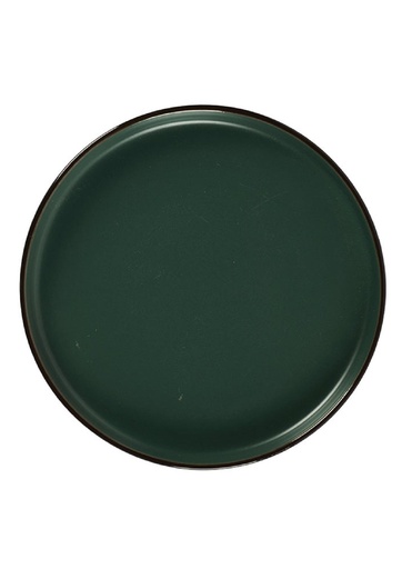 [COUGA001] Assiette plate en grès ronde Thaïs coloris vert foncé bord avec striures verticales