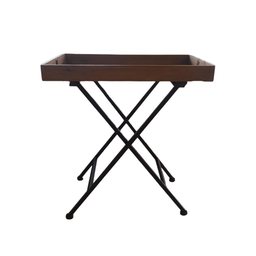 [COUHF009] Table d'appoint pliante avec plateau en bois 2 anses cœur sur pied métal zinc