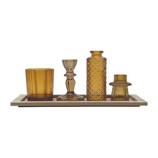 [OPJ017410] Set de 4 décoration sur plateau marron
