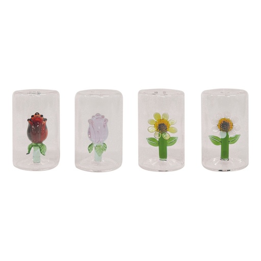 [OPJ017527] Sel & poivre motif fleurs 3D assorties multicolore
