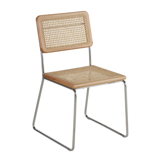 [CN123432] Chaise rosae en rotin et acier argenté cannage