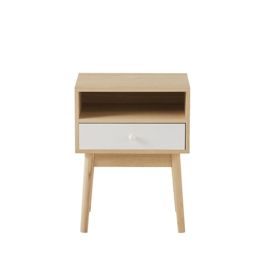 [CN720957] Table de chevet Spring 1 tiroir blanc et bois naturel