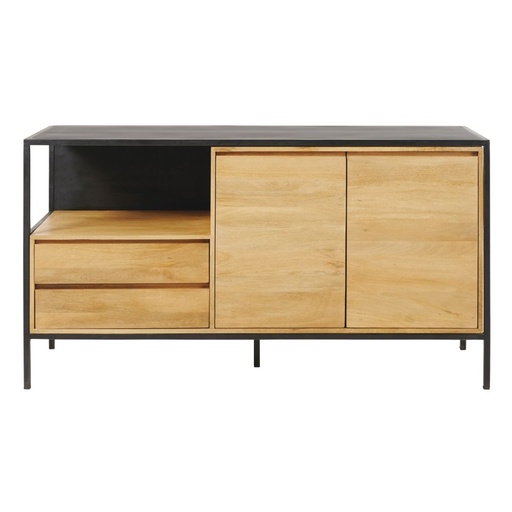 [CN817620] Buffet Wayampi en métal noir et manguier massif 2 portes 2 tiroirs