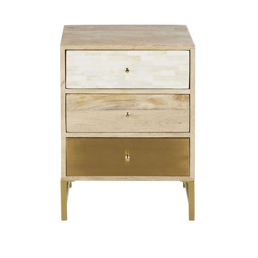 [CN922279] Petit meuble de rangement Margueti 3 tiroirs marron blanc doré
