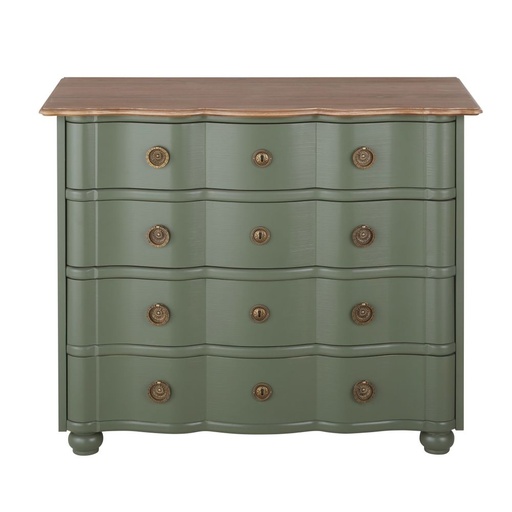 [CN323446] Commode Gustavia 4 tiroirs vert kaki et métal doré