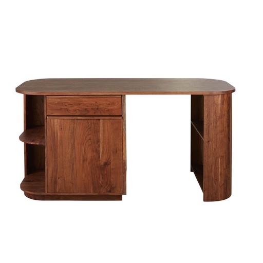 [CN223890] Îlot central Alya en bois brun et zellige vert, 3 tiroirs et étagères
