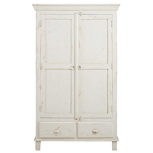 [CN016569] Armoire Avignon en manguier blanc patiné, 2 portes et 2 tiroirs