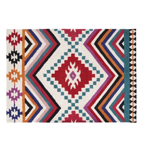 [CN923327] Tapis en laine imprimé rose, bleu, écru et orange style berbère Nali