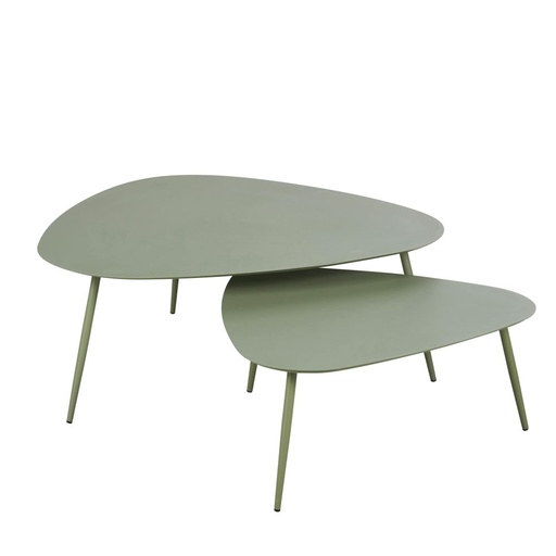 [CN623819] Lot de 2 table basse gigogne Humpa de jardin en métal vert kaki