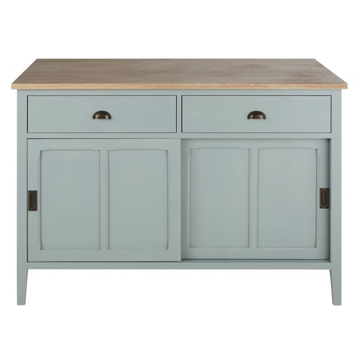 [CN924852] Meuble cuisine pour ilot central cuisine Beaumont 2 portes 2 tiroirs vert de gris