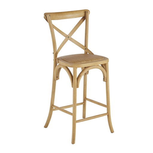 [CN023872] Chaise de bar Tradition en bois de frêne et rotin H75