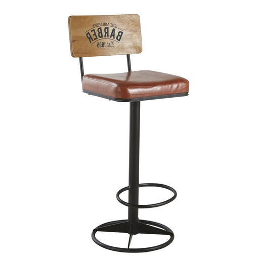 [CN319609] Chaise de bar Harvey en métal noir et assise marron
