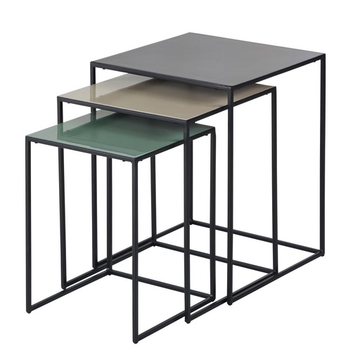 [CN123826] Set de 3 table d'appoint Tadeo carrés encastrables en métal noir, blanc et vert