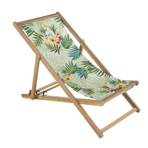 [CN321870] Chilienne Panama en bois d'acacia massif et toile imprimé tropical vert