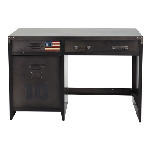 [CN514337] Bureau industriel Andrews 2 tiroirs 1 porte en métal noir