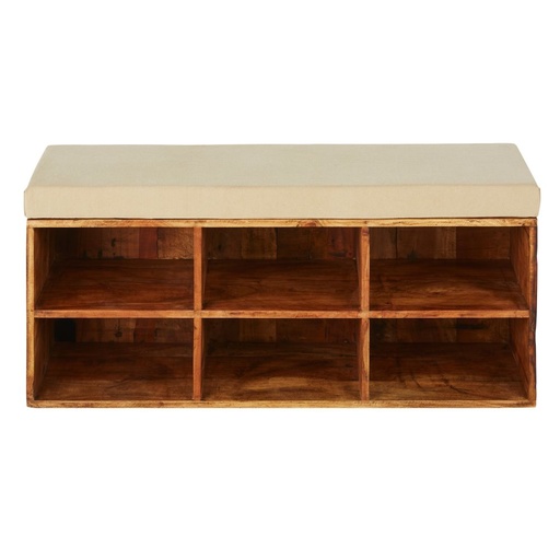 [CN324003] Banquette 6 casiers en manguier et coton beige foncé