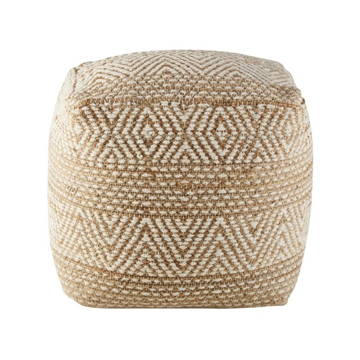 [CN424151] Pouf Sinbad en jute et coton beige et blanc à motifs graphiques
