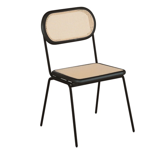 [CN123877] Chaise Alba en acier noir et bois de bouleau avec rotin synthétique