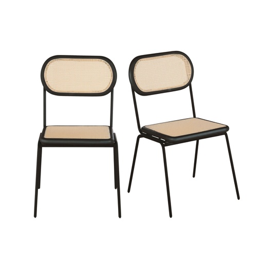 [CN123877] Duo de chaises Alba en acier noir et bois de bouleau avec rotin synthétique