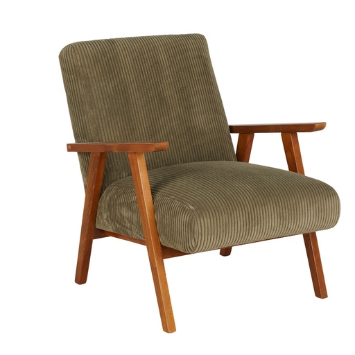 [CN724601] Fauteuil vintage Hermann en bois de hêtre et velours côtelé vert kaki