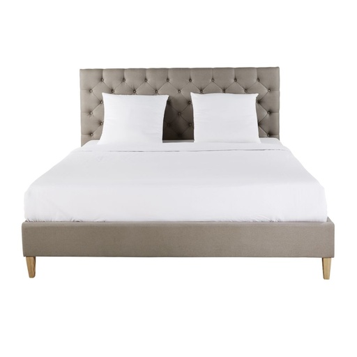 [CN619954] Lit Chesterfield capitonné en lin taupe 180x200