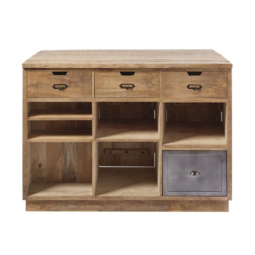 [CN218759] Îlot central cuisine Melchior en manguier massif et métal gris
