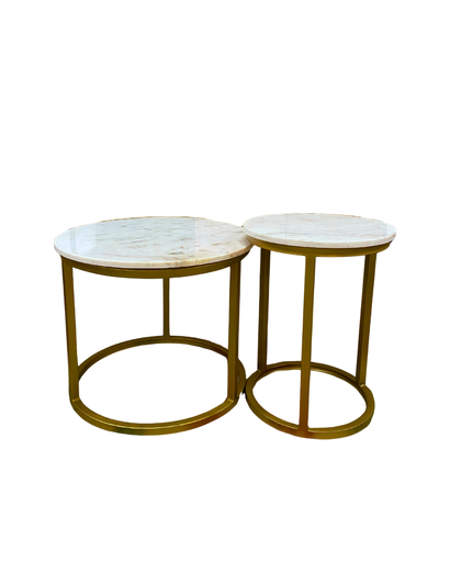 [KEN3010225] Duo de 2 tables d'appoint Nael en marbre et métal doré