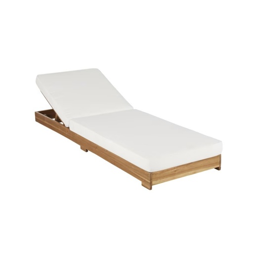 [CN523833] Bain de soleil Tossa à roulettes en bois d'acacia massif et coussins écrus en polyester recyclé