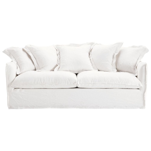 [CN724229M] Canapé convertible Barcelone 3/4 places en lin lavé blanc, matelas 6 cm
