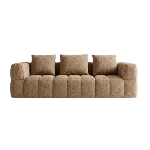 [KEN101014] Canapé Maddy 3/4 places en tissu effet bouclé marron clair