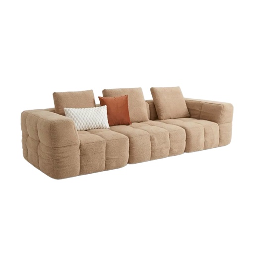 [KEN101014] Canapé Maddy 3/4 places en tissu effet bouclette marron clair