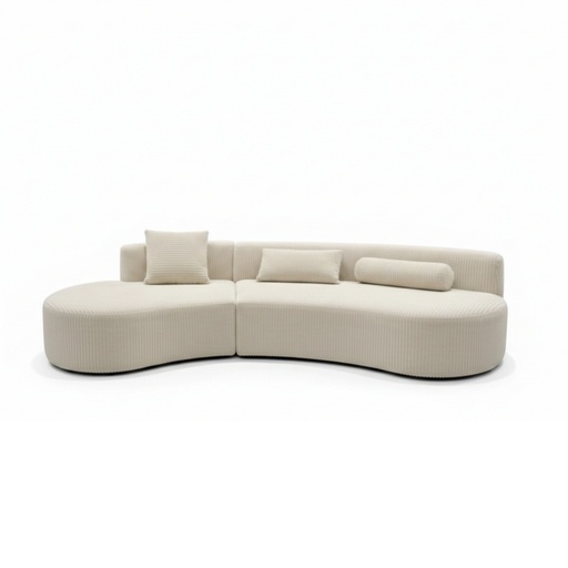[KEN101016G] Canapé gauche incurvé Lisa 4 places en tissu côtelé beige