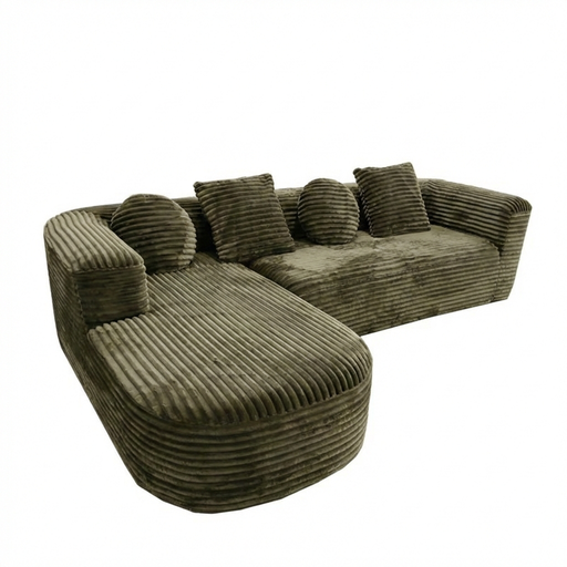 [KEN101020G] Canapé d'angle gauche Cesare 4/5 places en tissu côtelé vert kaki