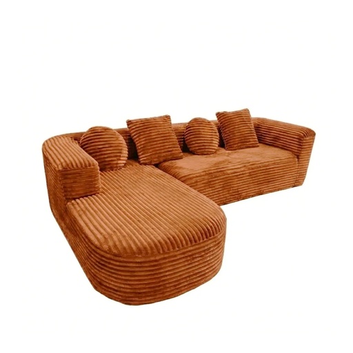 [KEN101021G] Canapé d'angle gauche Cesare 4/5 places en tissu côtelé rustrel orange