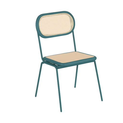 [CN223877] Chaise Alba en acier vert foncé et bois de bouleau avec rotin synthétique