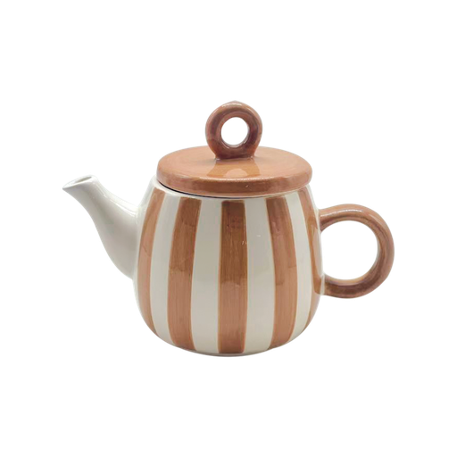 [OPJ018113] Théière faïence en grés rayure marron et blanche