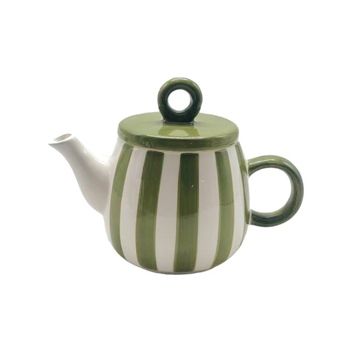 [OPJ018110] Théière faïence en grés rayure kaki et blanche