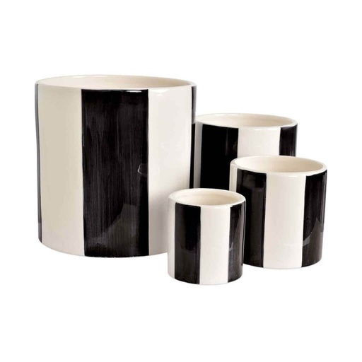 [OPJ015929] Set de 4 pots en céramique rayure noir D14