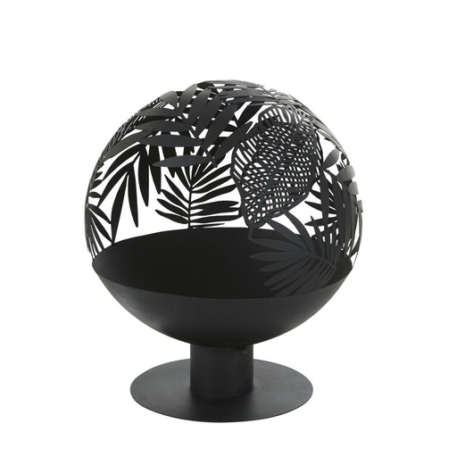 [CN021416] Feu d'extérieur Brasero en métal noir feuilles ciselées