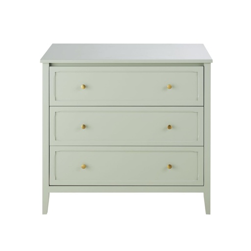 [CN425043] Commode Chamarel compatible plan à langer 3 tiroirs vert clair et métal coloris laiton
