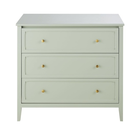 [CN425043] Commode Chamarel compatible plan à langer 3 tiroirs vert clair et métal coloris laiton