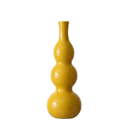 [FOI39764] Vase en verre opaque 3 boules moutarde 23x75 cm