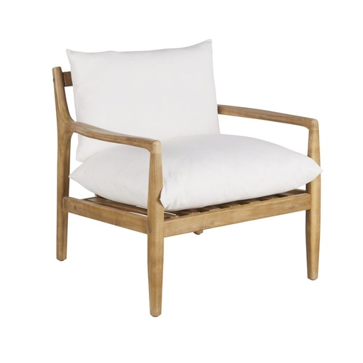 [CN022214] Fauteuil Indiana en bois d'acacia coussins en coton et lin écrus
