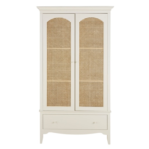 [CN222843] Armoire Debbie 2 portes 1 tiroir blanc cassé cannage en rotin